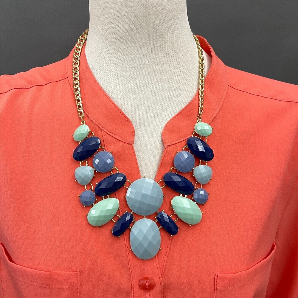 Charming Charlie Blue Green Gold-tone Women's Fashion Bib Necklace NWOT